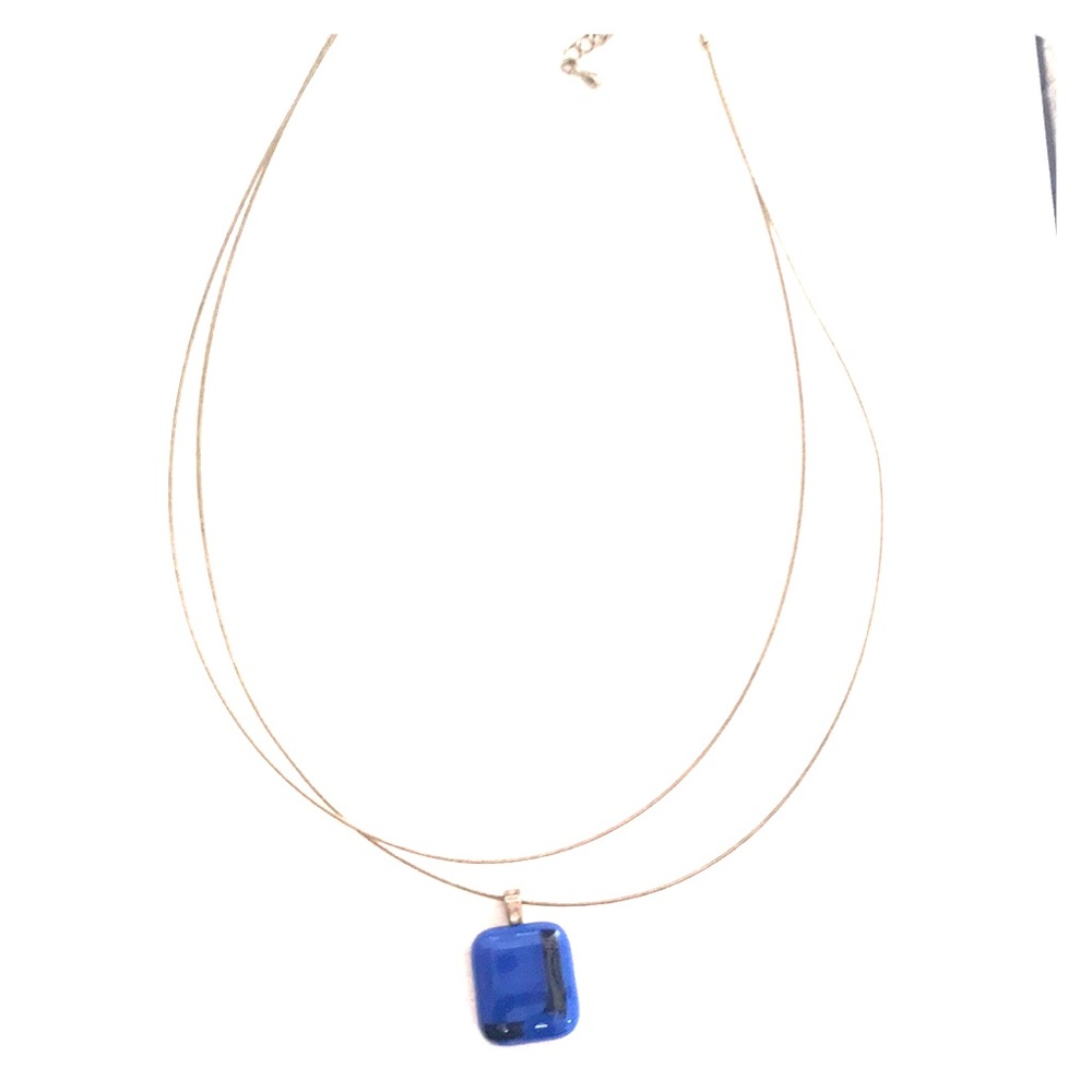 double silver choker glass pendant necklace